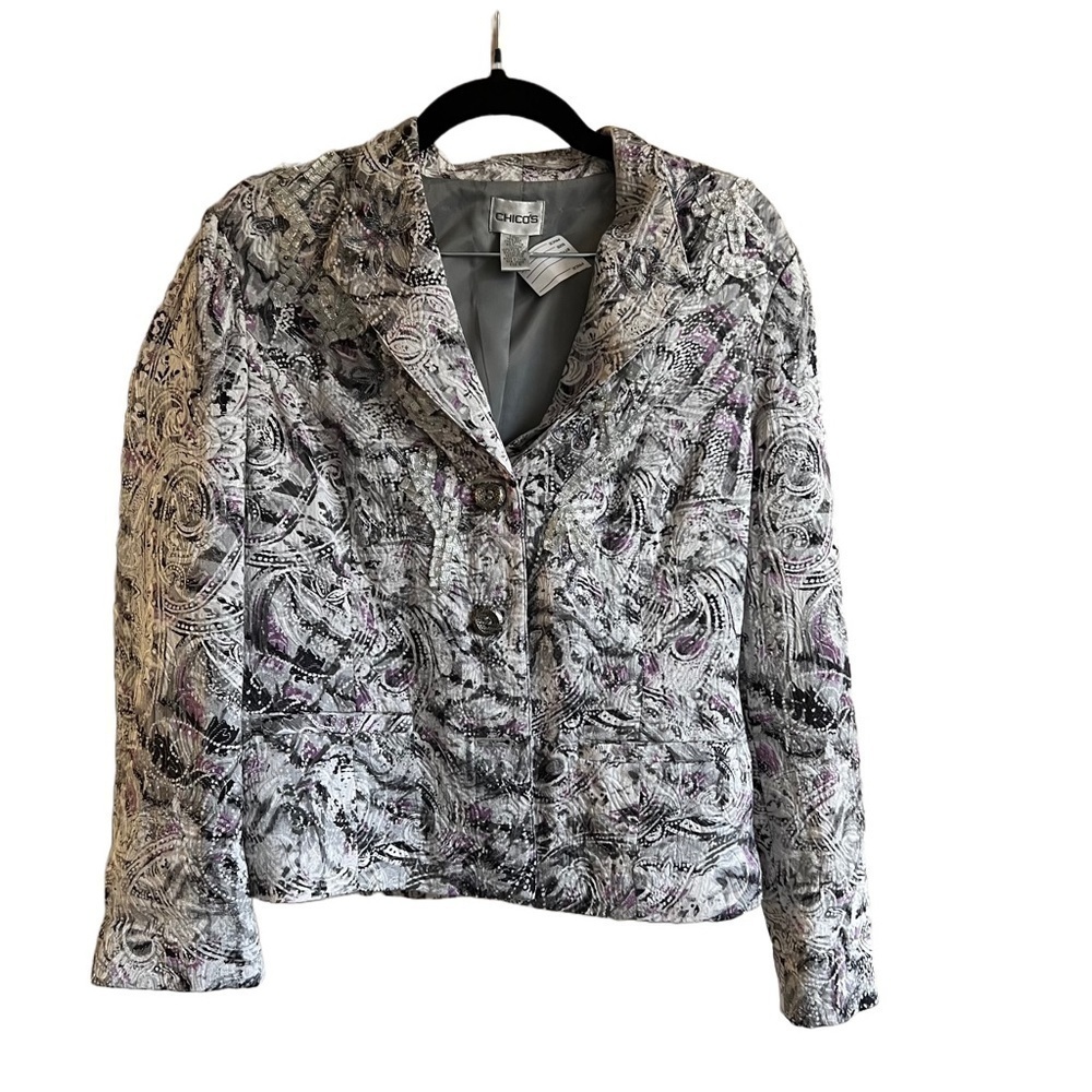 CHICO’S Parmenia Purple Paisley Jacket Blazer Size 0